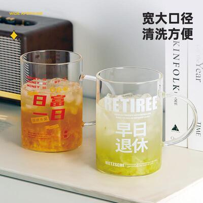 玻璃杯大容量1000ml刻度喝水杯办公室带盖吸管杯夏季女生花茶杯子