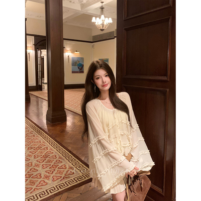 杏色法式衬衫女长袖开衫