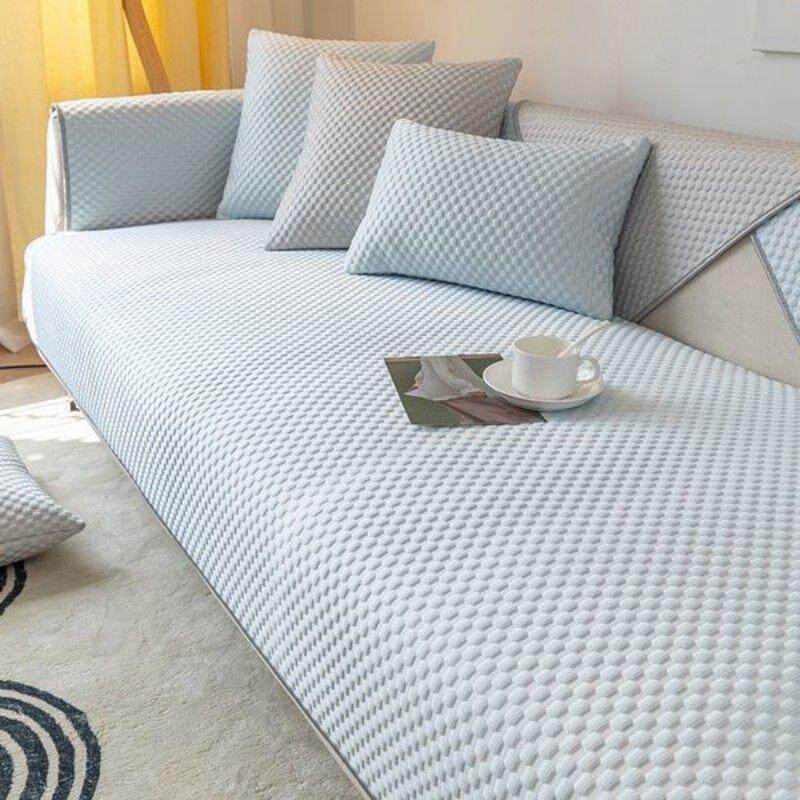 沙发垫夏季冰丝防滑全包盖巾凉豆豆凉感凉席坐垫四季通用蓝色套罩