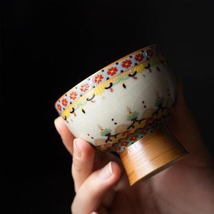 记敦煌米黄汝窑主人杯茶杯家用单个高档高足杯品茗杯功夫茶具 兮元