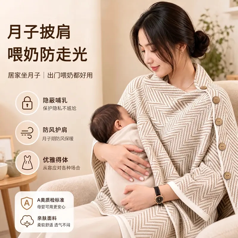 月子披肩多功能百搭防风保暖时尚围巾产妇哺乳防走光女斗篷艾贝德