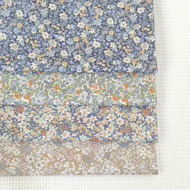 小碎花蓝色咖色面料 全棉斜纹印花布料 床品手工家居百家被