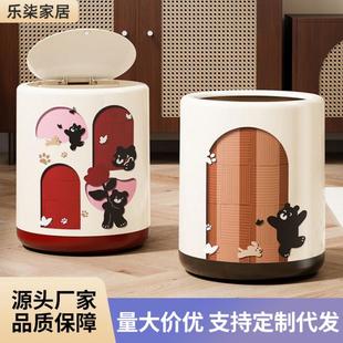 创意卧室卫生间带盖垃圾筒 中古风卡通垃圾桶家用高颜值垃圾篓新款