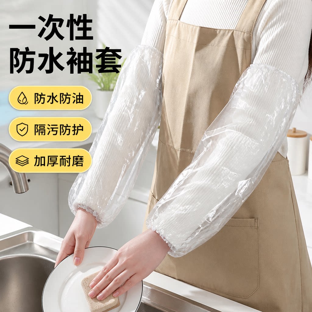 一次性袖套防水防油防污耐磨加长加厚PE袖套家务防护套袖美甲店用