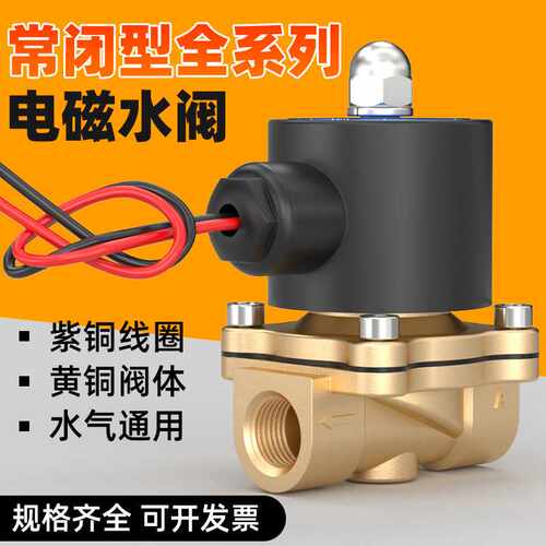常闭2W全铜水阀AC220V电磁控制阀DC24V水开关阀气阀2分4分6分1寸