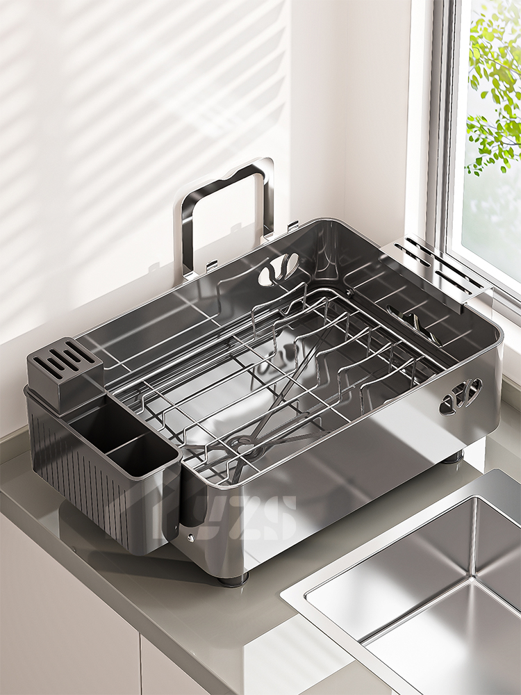 厨房轻奢碗盘沥水架碗碟收纳架多功能放碗筷置物架汲水碗架沥水篮