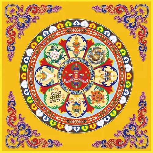 吉祥八宝寺庙顶棚壁纸背景墙壁画