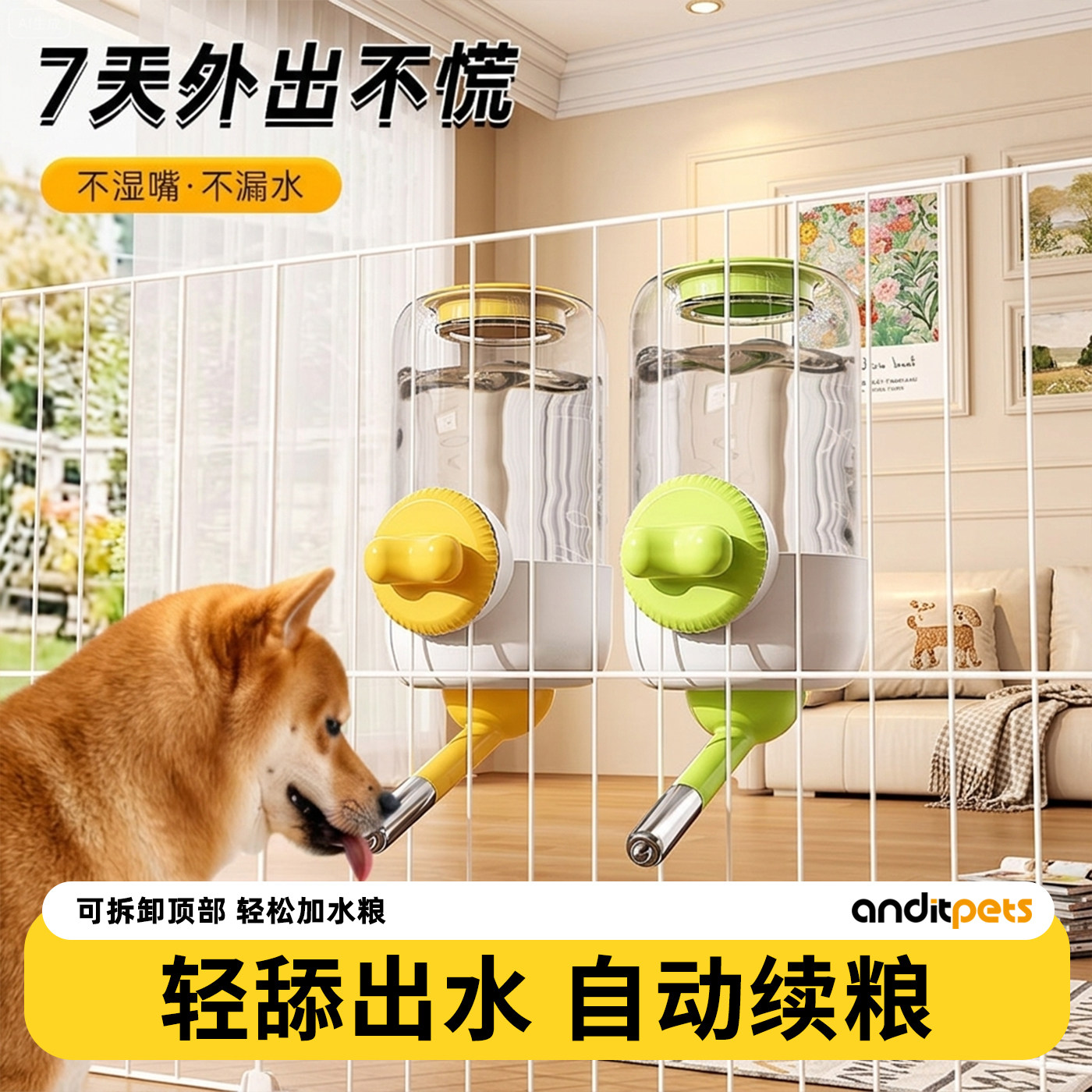 狗狗兔子笼挂式滚珠不湿嘴饮水器图片