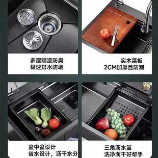 直销飞雨瀑布水槽大单槽厨房洗菜盆不锈钢洗碗槽家用洗碗池台 新款
