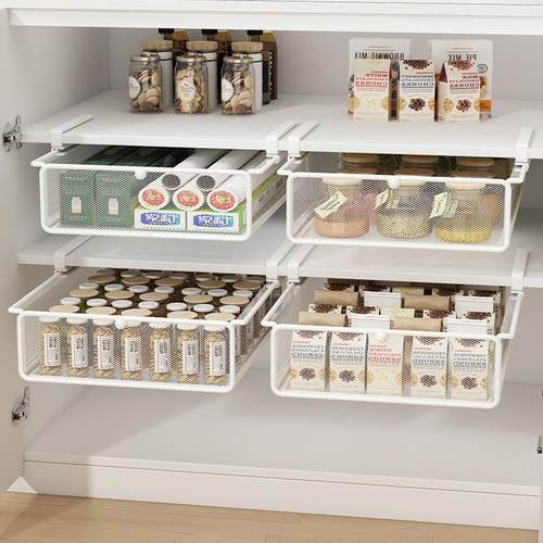 厨房置物架抽屉式悬挂抽拉分层调料挂架橱柜内吊柜下收纳下挂挂篮