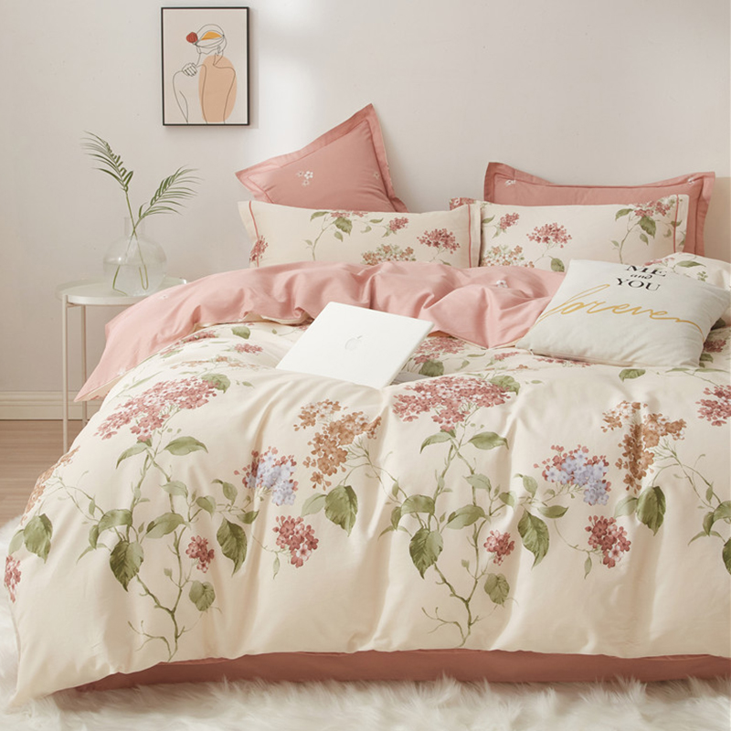 美式小清新100全棉四件套60支斜纹床笠床单田园床上用品