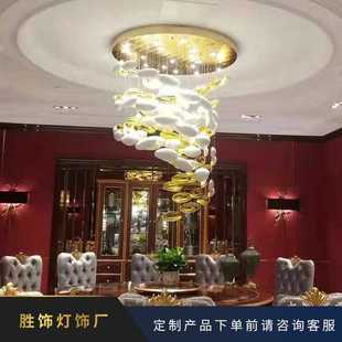 饰灯 玻璃水晶吊灯LED轻奢多边形吸顶酒店工程灯饰酒店餐厅过道装
