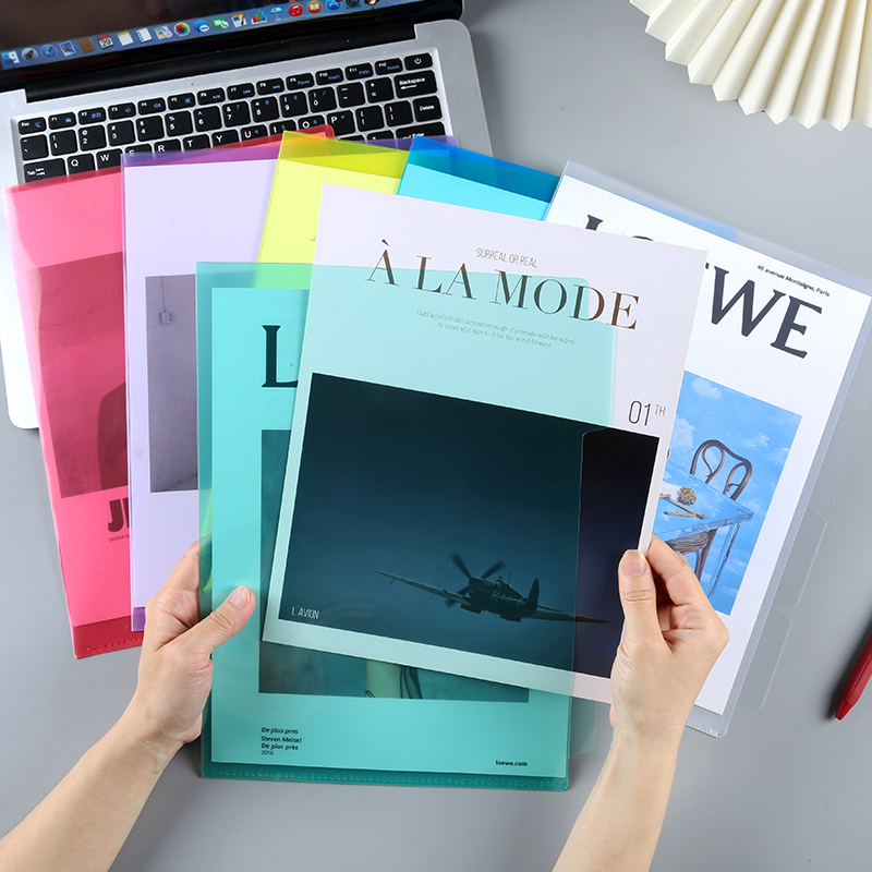 a4透明L型多层彩色文件夹多页分层报告夹加厚档案袋整理试卷夹学