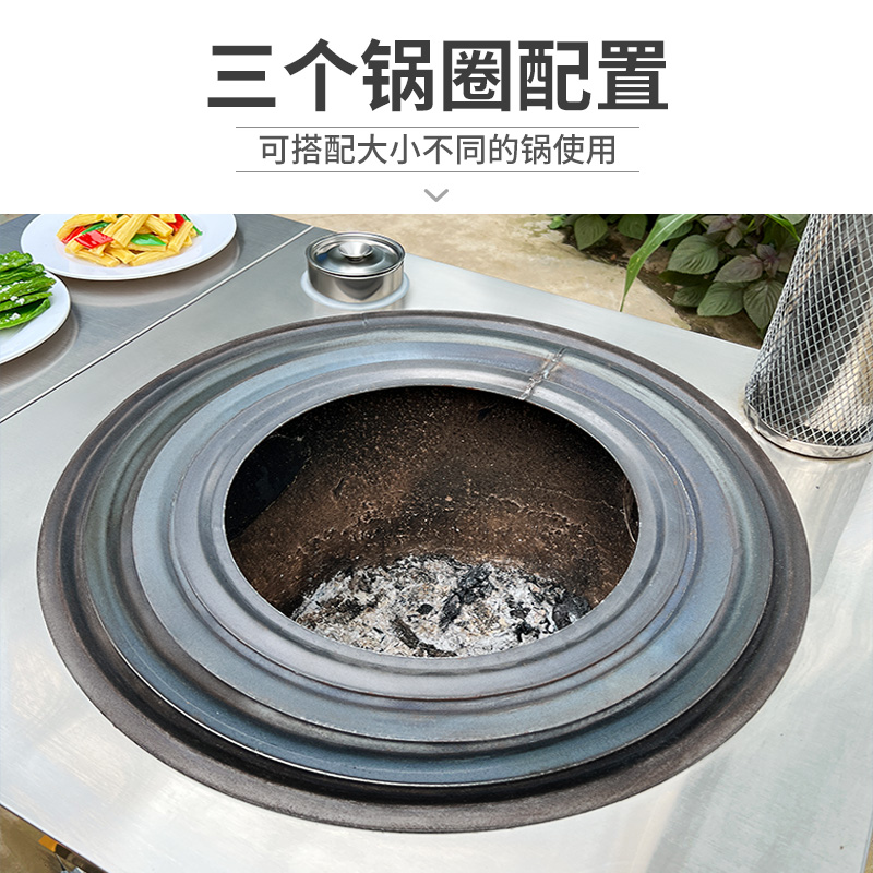 农村移动柴火灶不锈钢家用烧木柴大锅灶铁锅圈水箱炉带风机土灶台
