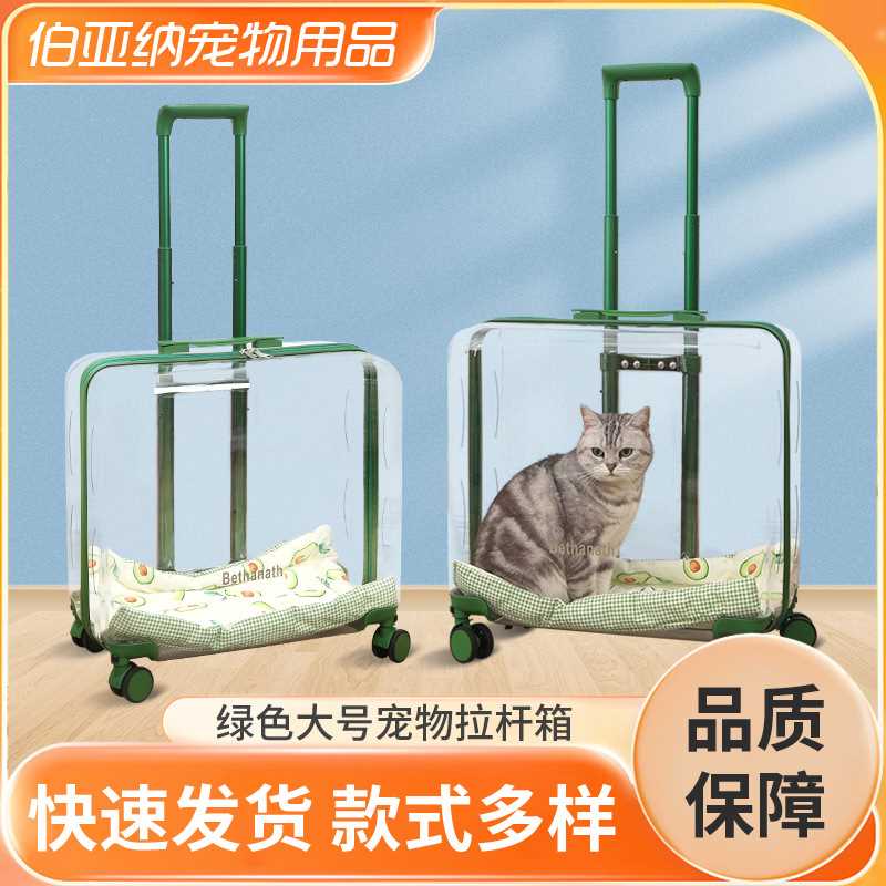 绿色大号宠物拉杆箱旅行透明大空间行李箱户外便携大容量宠物猫包