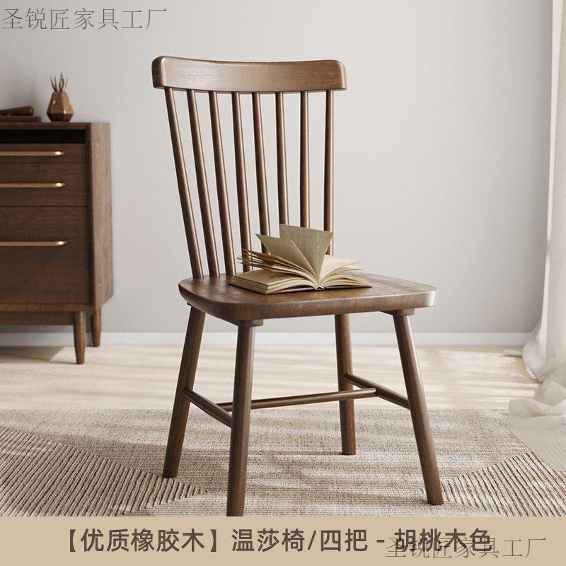实木餐椅家用椅子简约餐桌椅复古餐厅靠背椅中古商用书房温莎椅图片