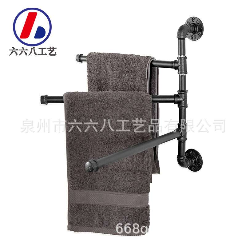 壁挂可旋转式毛巾架现代简约浴室毛巾架铁艺毛巾架工业风水管毛巾