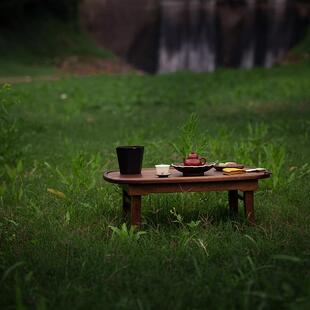胡桃木天圆户外可折叠桌便携式露营装备休闲野餐桌户外小号折叠桌