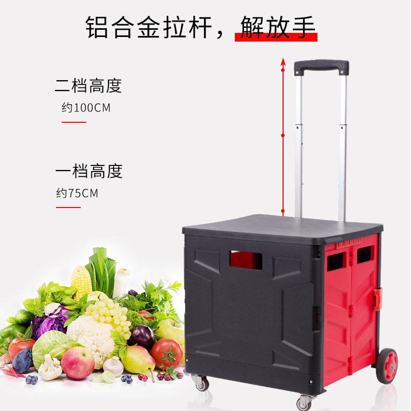 折叠拉杆车买菜车小拉车塑料购物车手拉车中号户外小车