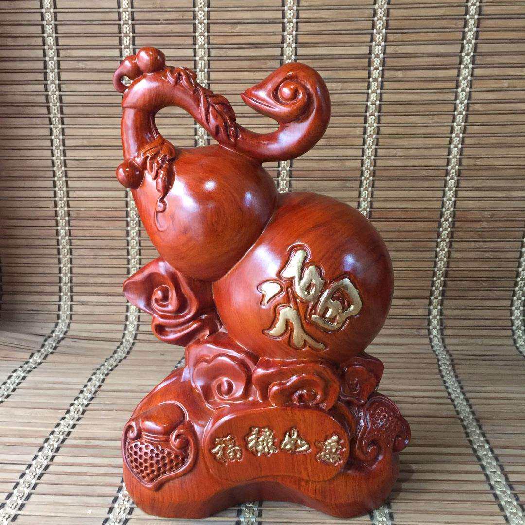花梨木雕刻福禄如意葫芦摆件木头根雕创意家居客厅电视柜装饰品