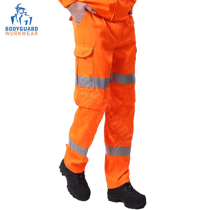 博迪嘉V2GN610荧光橘红安全裤TC薄款长裤户外工作反光安全服裤