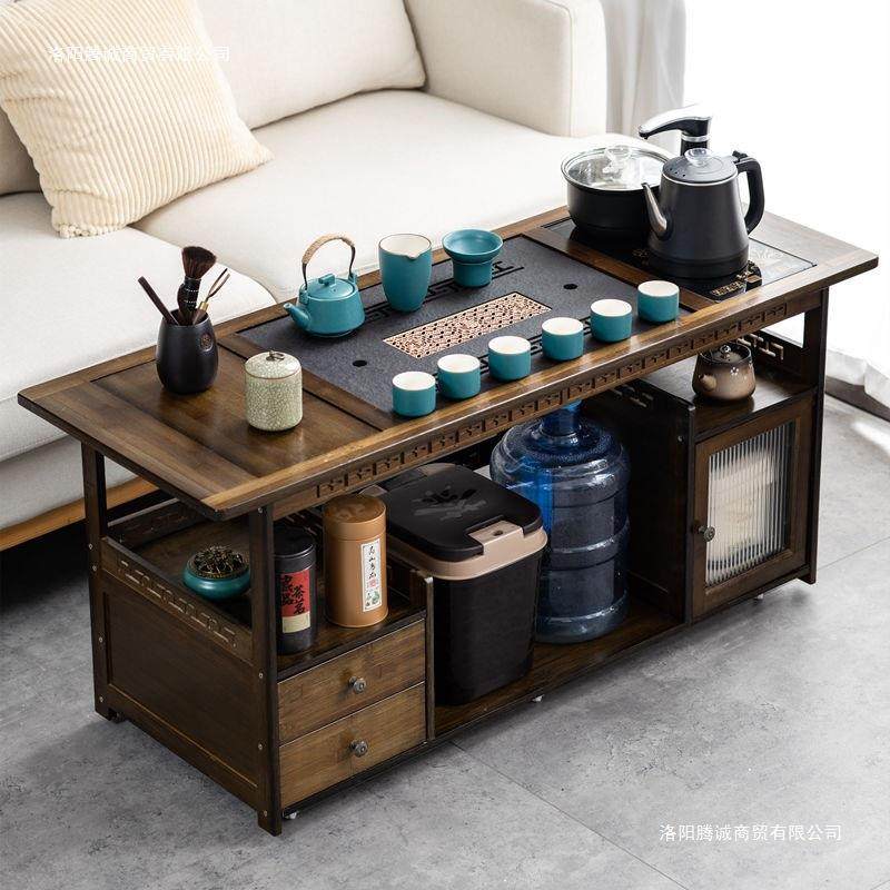 移动家用茶桌茶台客厅实木小茶车沙发边几茶几茶具茶台烧水壶一体