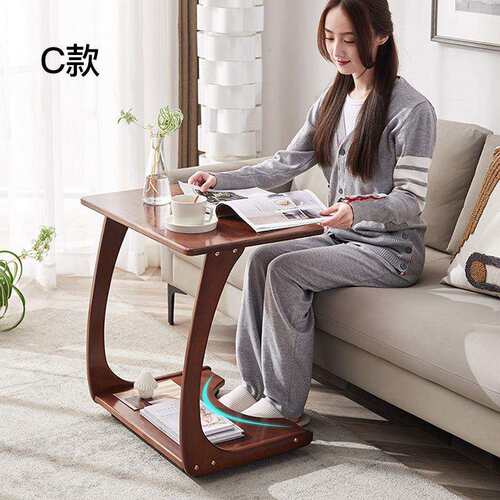 实木沙发边几柜可移动桌子带轮迷你茶几客厅小户型C型方角几茶台