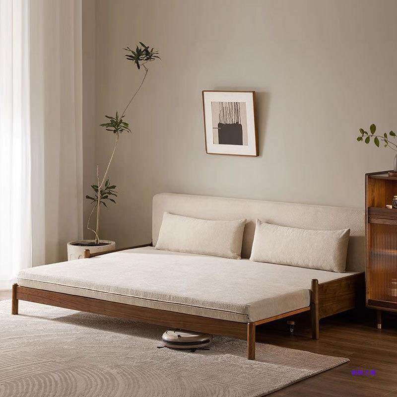 黑胡桃木实木沙发床小户型客厅两用多功能可伸缩折叠沙发床布艺可