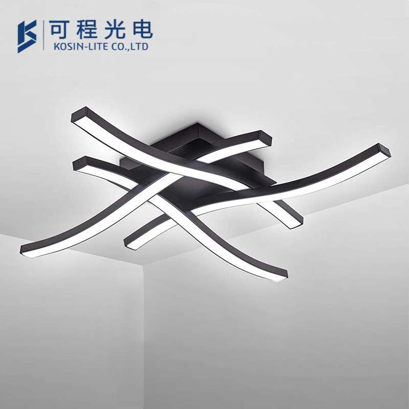 黑色LED四叉波浪吸顶灯客厅灯条形卧室天花灯简约灯具灯饰