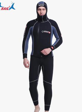 工厂外单男士潜水服5MM分体连帽潜水衣SCR加厚保暖泳衣泳裤套装