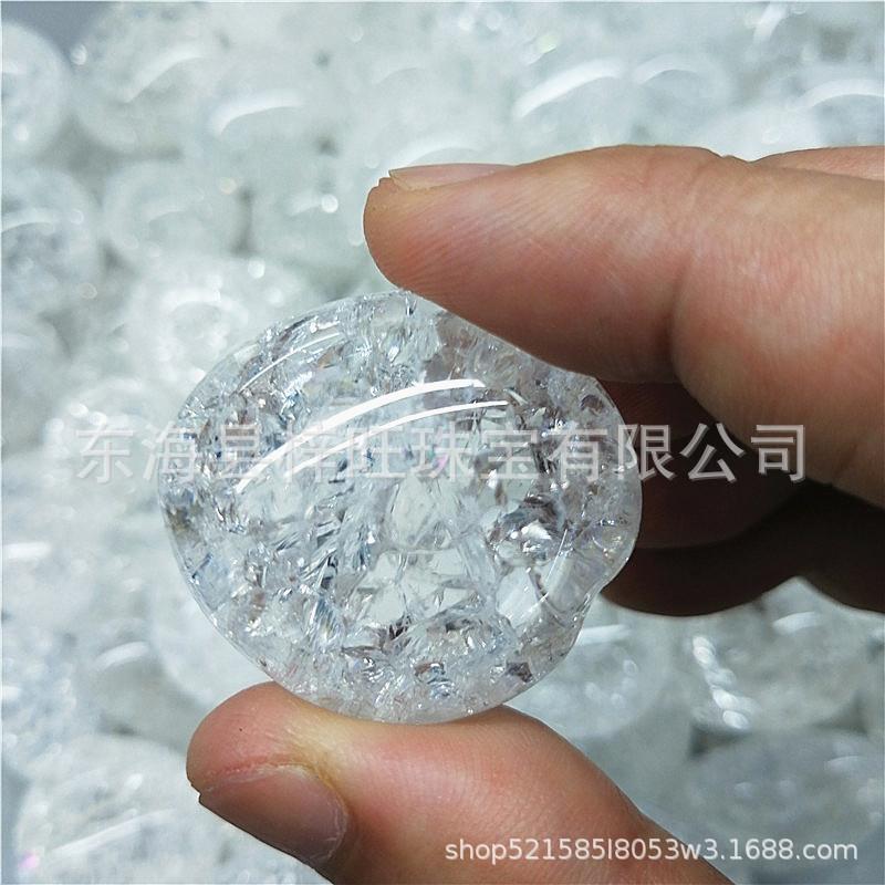 热销白爆花晶滚石能量水晶石彩白水晶裸石手掌石把玩摆件