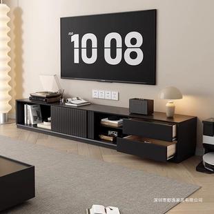 现代轻奢风高级感黑色实木电视柜客厅家用简约靠墙落地大户型