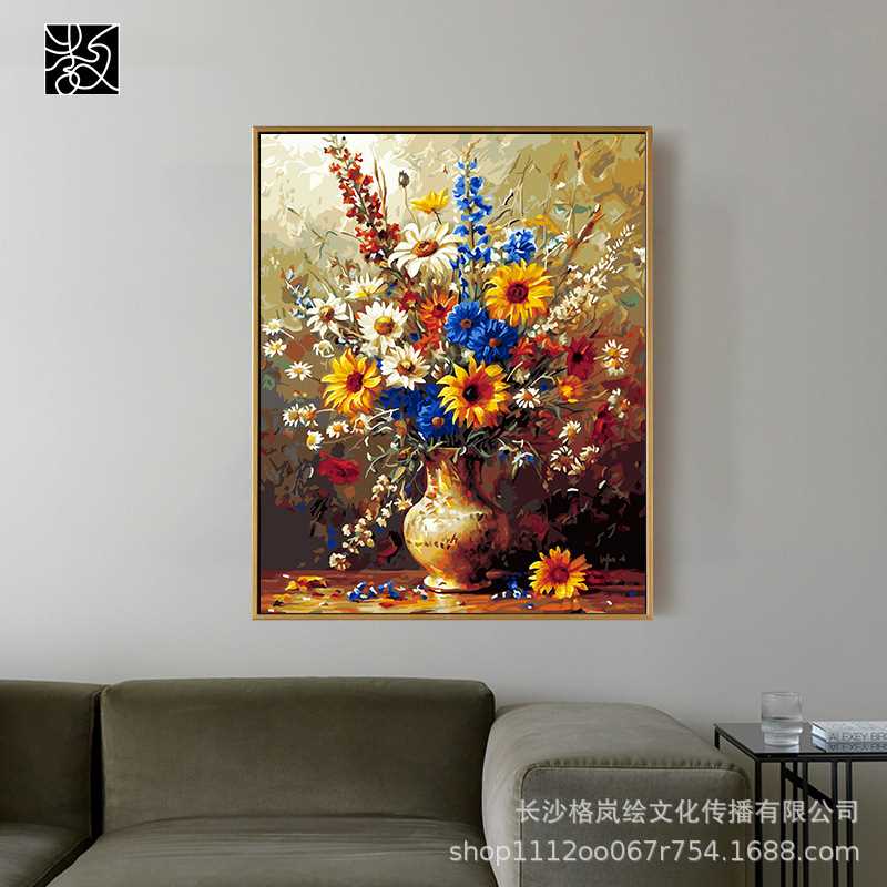 数字油画客厅书房装饰画手工填色花卉油画手绘客厅填充油画繁花图片