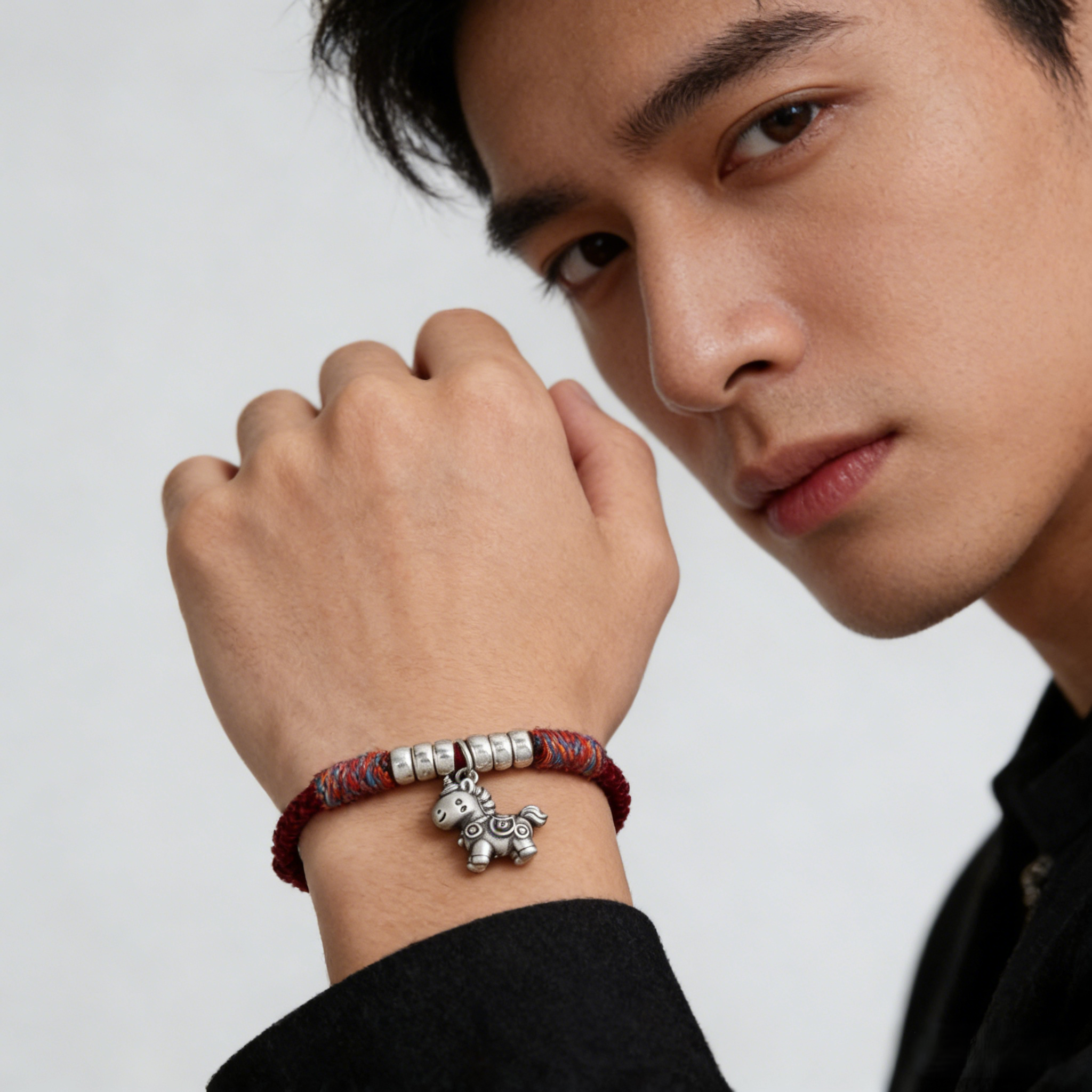 马年手链纯银马男士本命年999足银手链红绳男生肖新年礼物送朋友