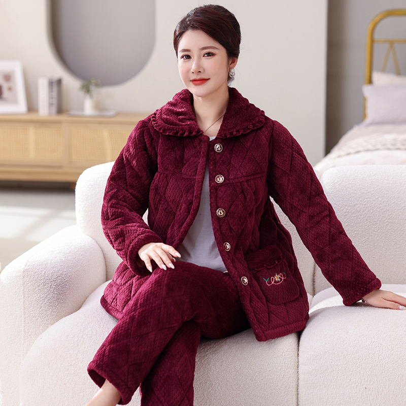 中老年珊瑚绒睡衣女士冬季简约男士轻奢加厚加绒家居服新可外穿