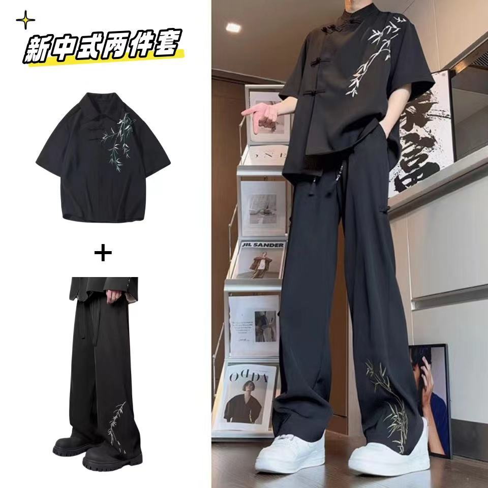 【二件套】中国风套装男夏季竹子高级感青少年男装一整套班服毕业