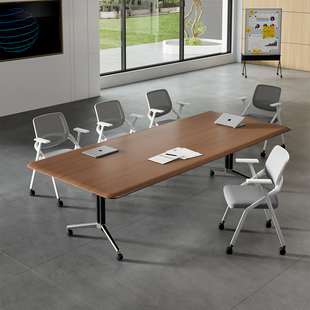 折叠会议桌可对折长条桌培训桌伸缩拼接办公桌子带轮子移动学习桌