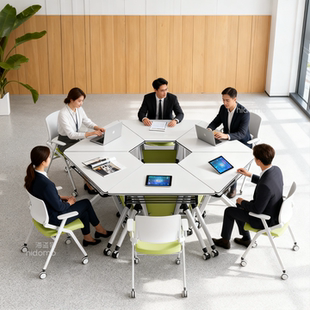 折叠培训桌椅组合多功能移动拼接智慧教室六边形洽谈圆长条会议桌