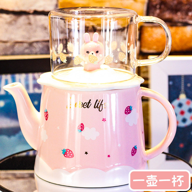 耐高温冷水壶日式陶瓷套装家用客厅小号玻璃杯茶花加厚可爱咖啡杯