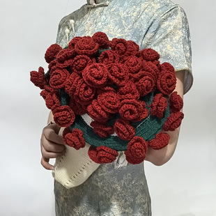 成品发货玫瑰花束毯子手工编织diy钩织花朵毛毯送女友礼物腈纶材