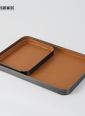 现代简约样板间皮革托盘摆件软装饰品家居客厅茶几水杯收纳盘