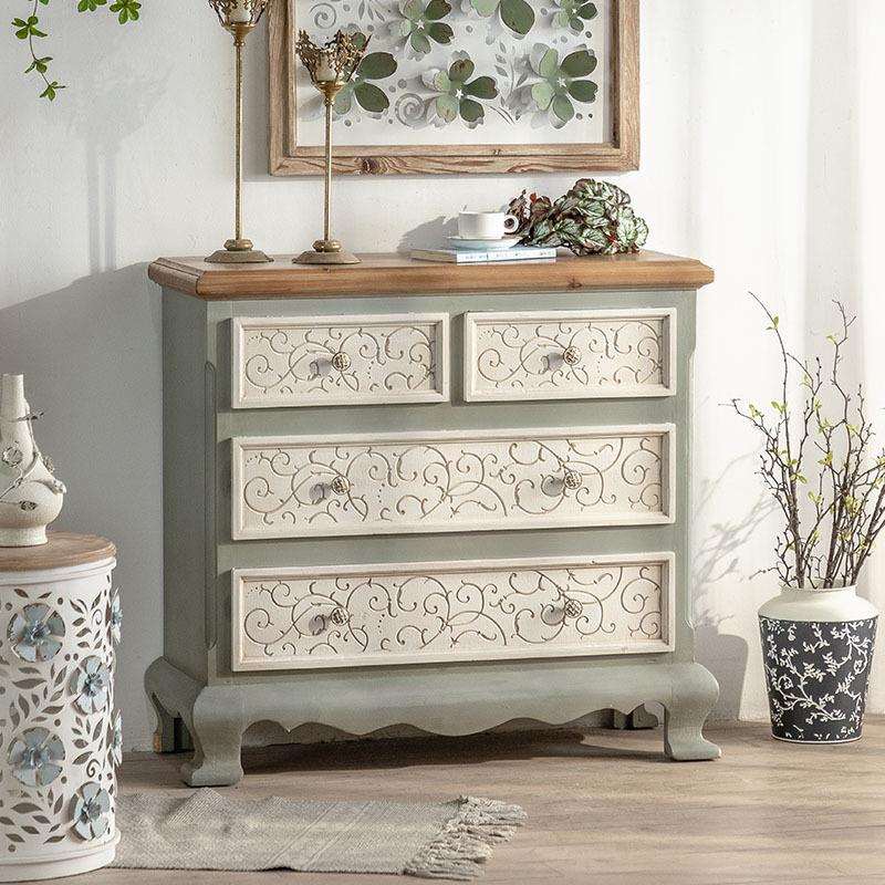 美式乡村实木复古玄关柜斗柜民宿客厅简约现代收纳储物柜彩色边柜