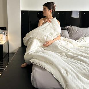 A类40支全棉水洗提花春秋被软糯贴身保暖单双人冬被山宁泰子母被