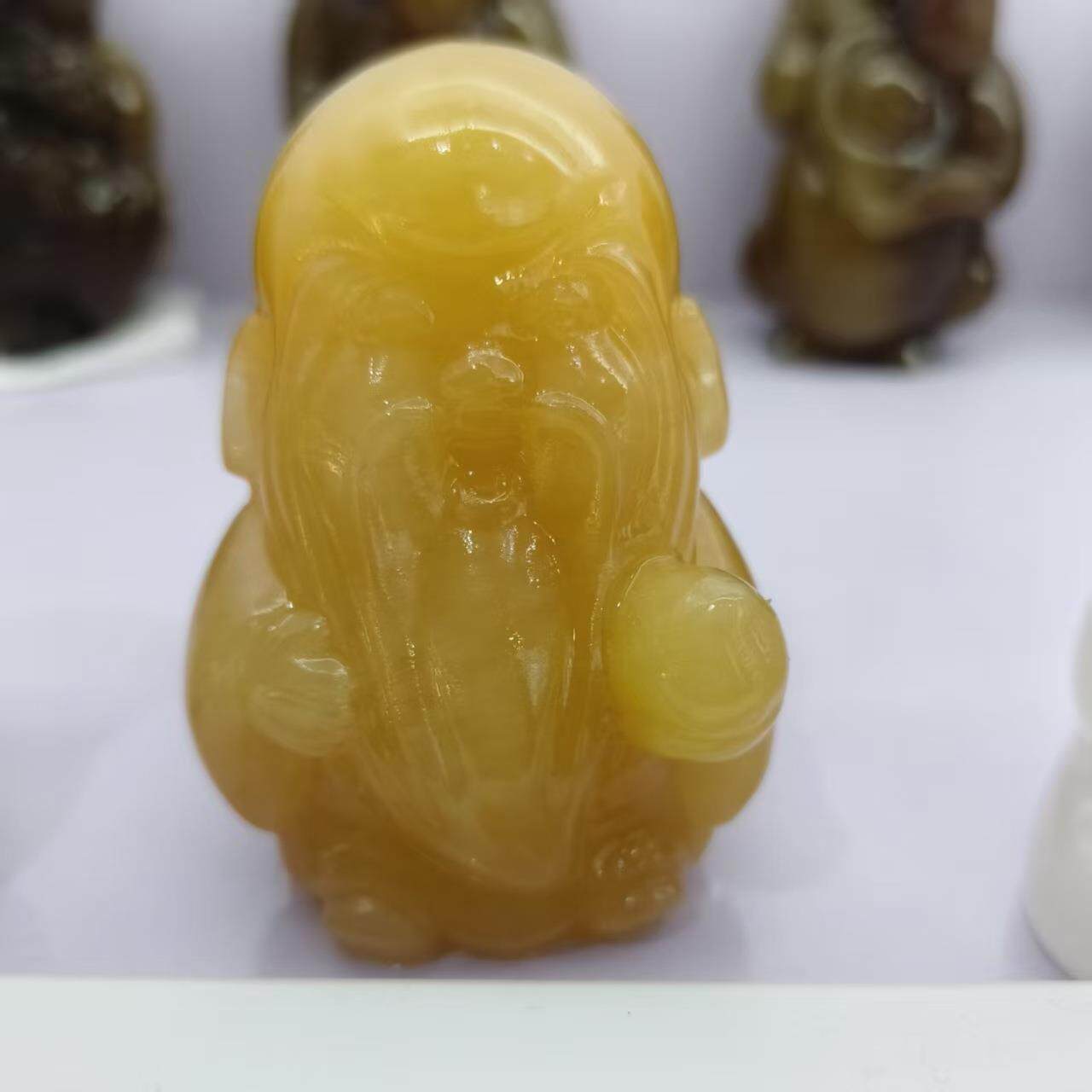 精雕天然阿富汗玉黄色寿星手把件黄色福禄寿居家办公桌面摆件