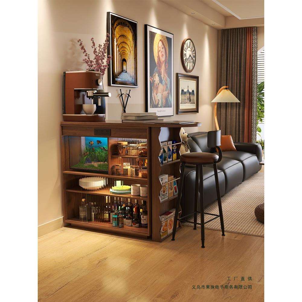 奢屋家具实木吧台桌家用客厅折叠伸缩吧台柜沙发边隔断小户型岛台