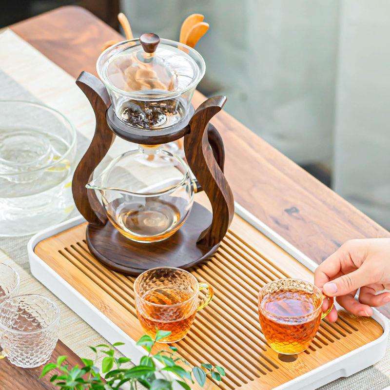 透明玻璃茶具套装家用喝茶茶杯茶壶懒人磁吸泡茶神器自动2024新款