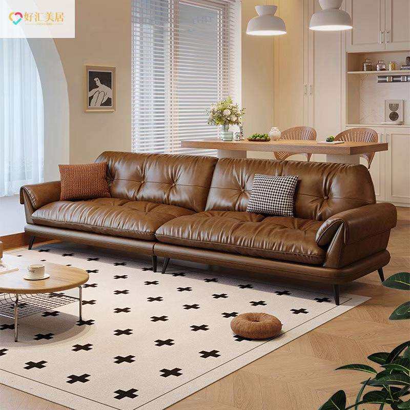 好汇复古油蜡真皮沙发客厅别墅简约意式极简中大直排皮艺网红家具