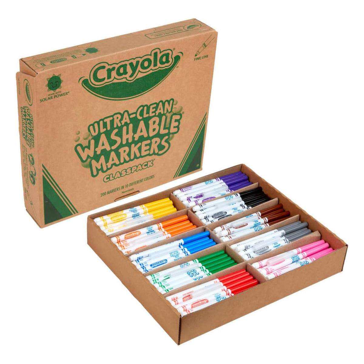 crayola绘儿乐10色可水洗细头水彩笔教学用大包装200支58-8211