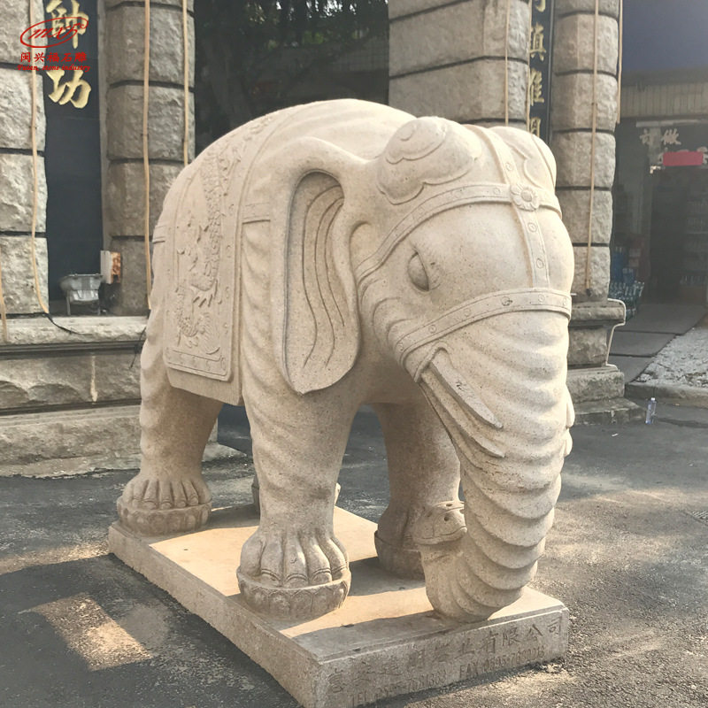 福建石雕大象汉白玉晚霞红仿古雕刻青石动物石象别墅庭院门口摆件