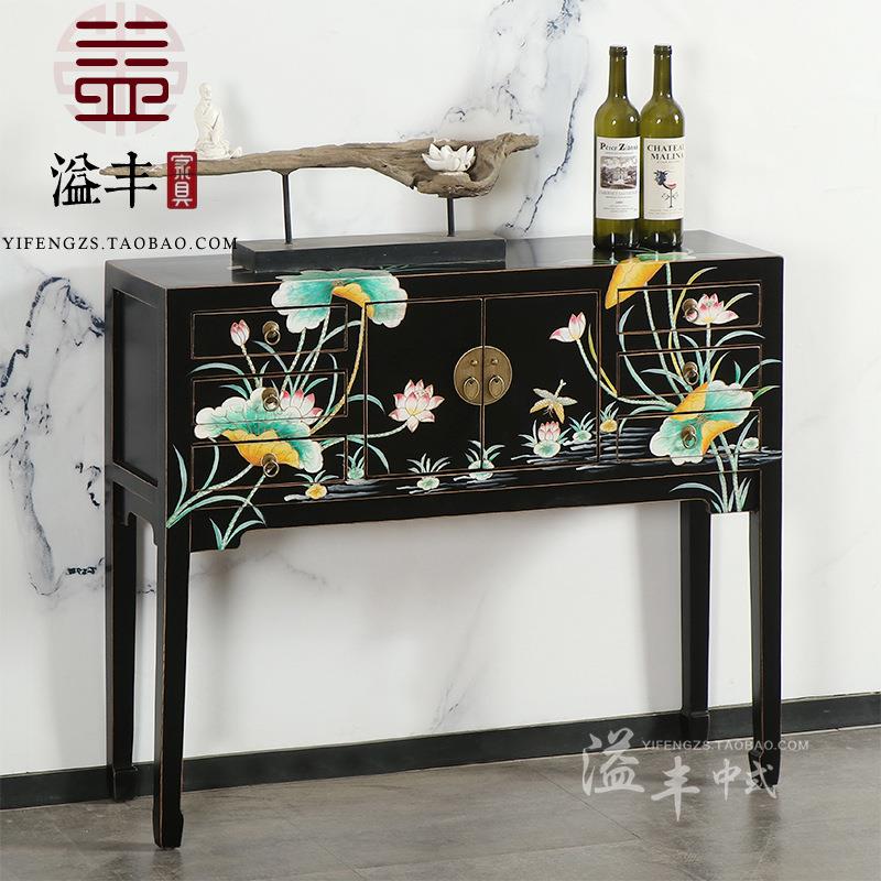 现代新中式彩绘仿古实木小条案台手绘储物玄关台门厅条几边几装饰